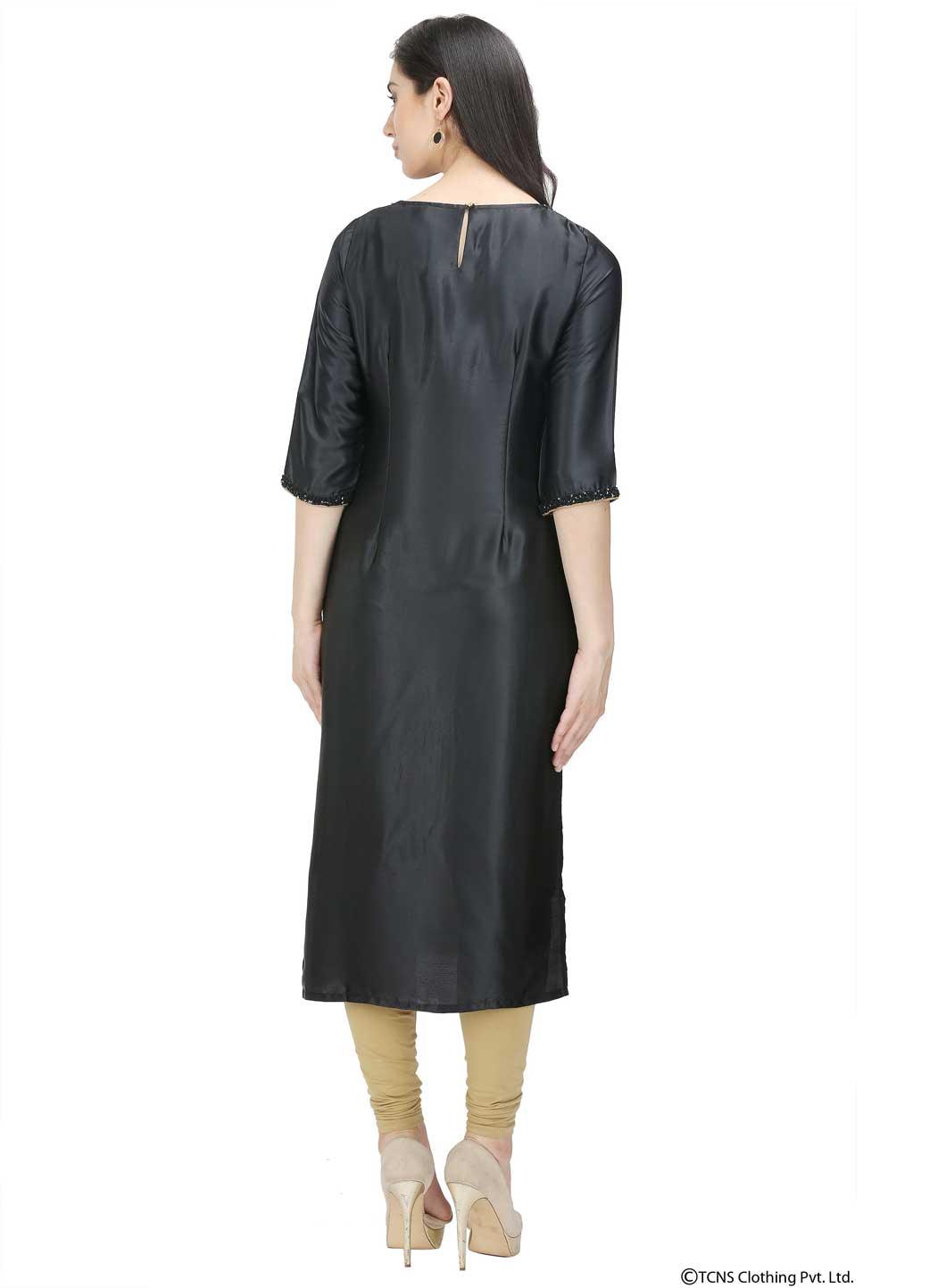 Black Printed 3/4 Sleeve kurta - wforwoman