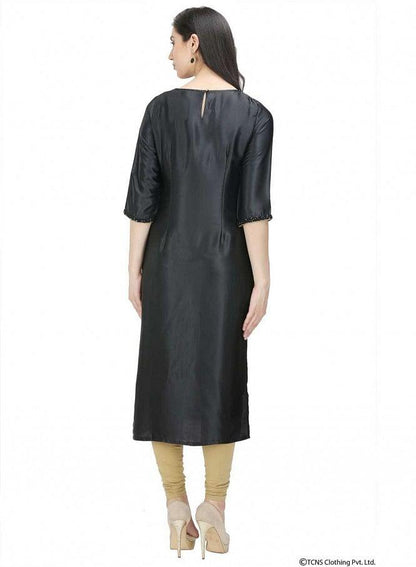 Black Printed 3/4 Sleeve kurta - wforwoman