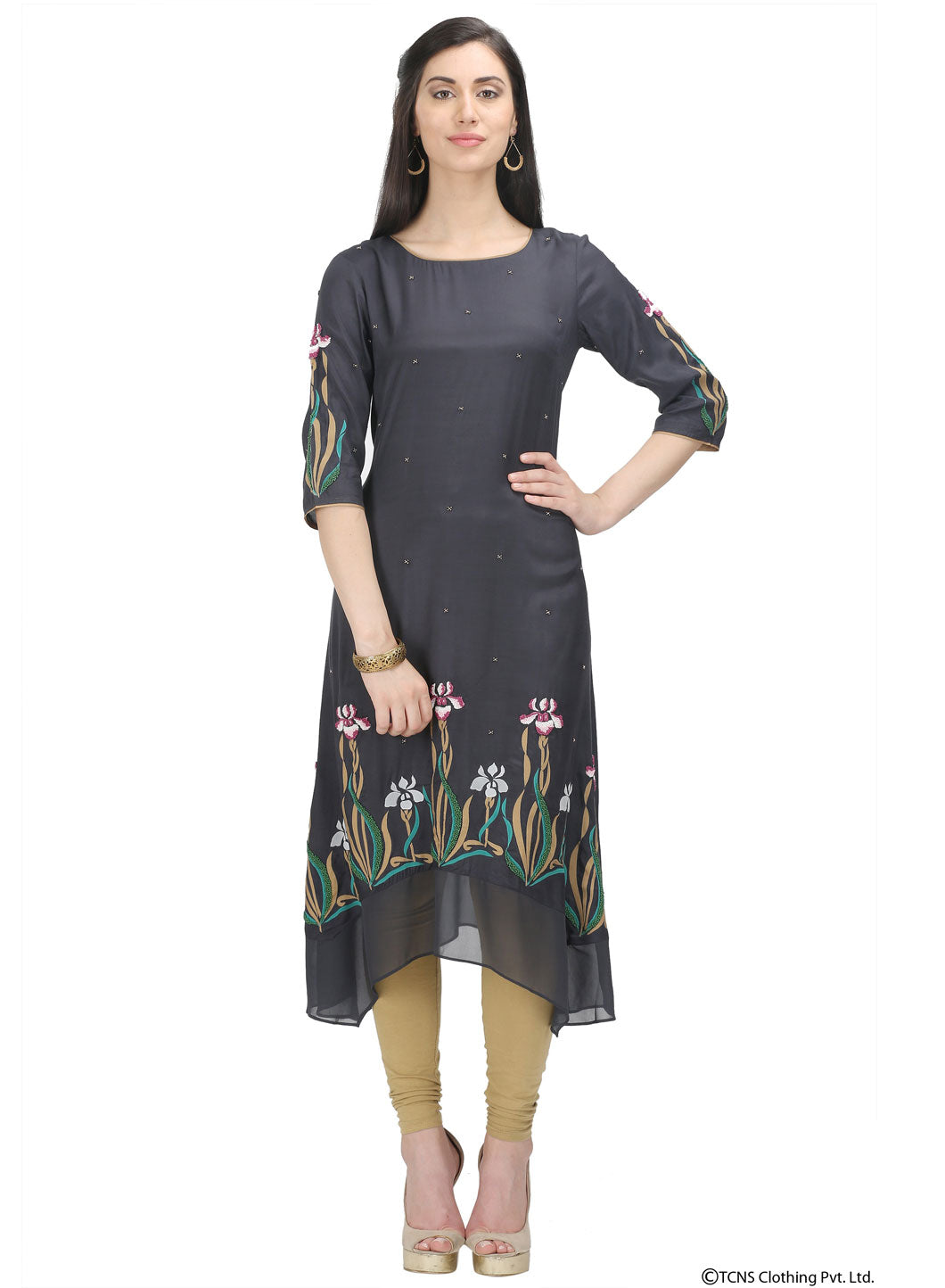 Black Printed 3/4 Sleeve kurta