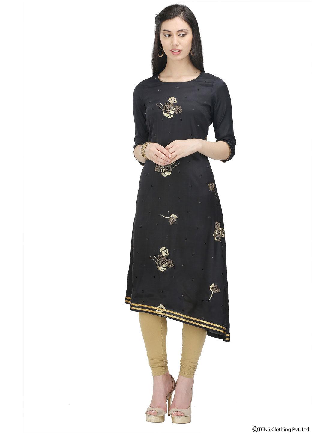 Black 3/4 Sleeve kurta - wforwoman