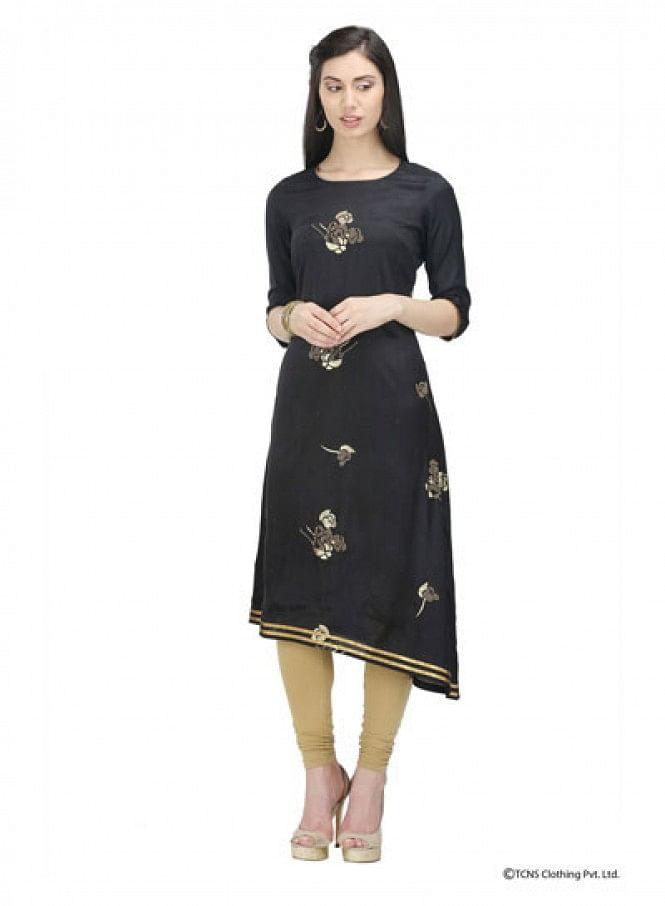 Black 3/4 Sleeve kurta - wforwoman