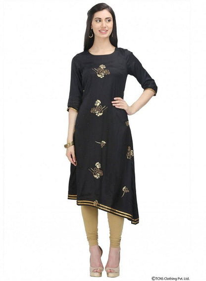 Black 3/4 Sleeve kurta - wforwoman