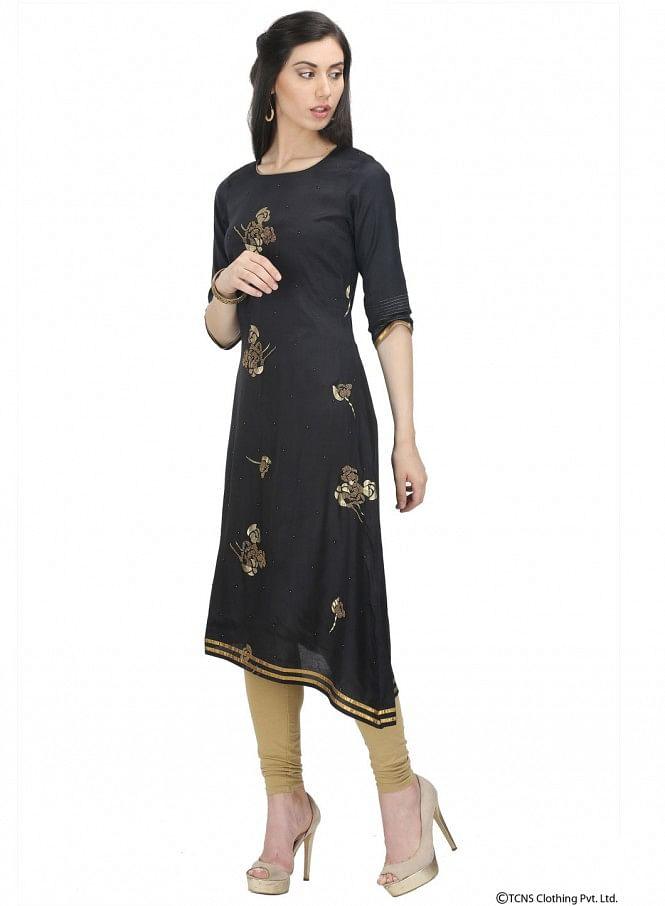 Black 3/4 Sleeve kurta - wforwoman