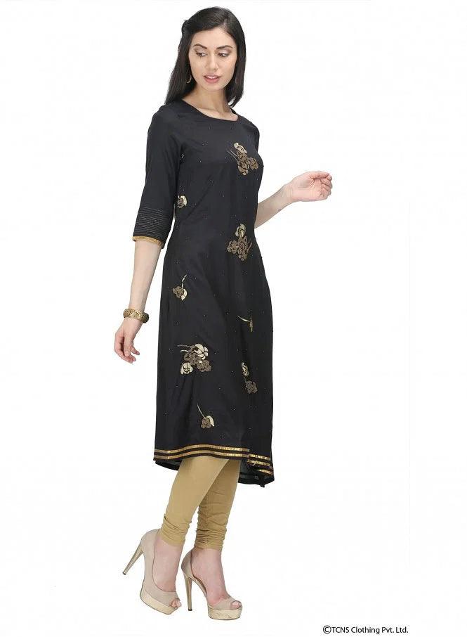 Black 3/4 Sleeve kurta - wforwoman