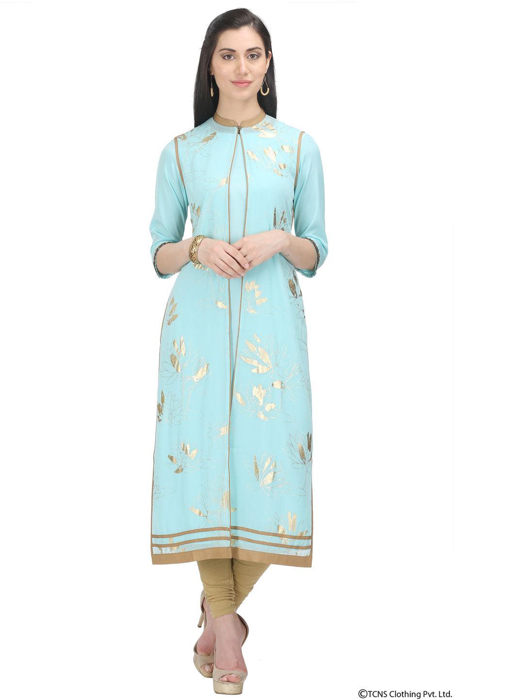 Light Blue 3/4 Sleeve kurta - wforwoman