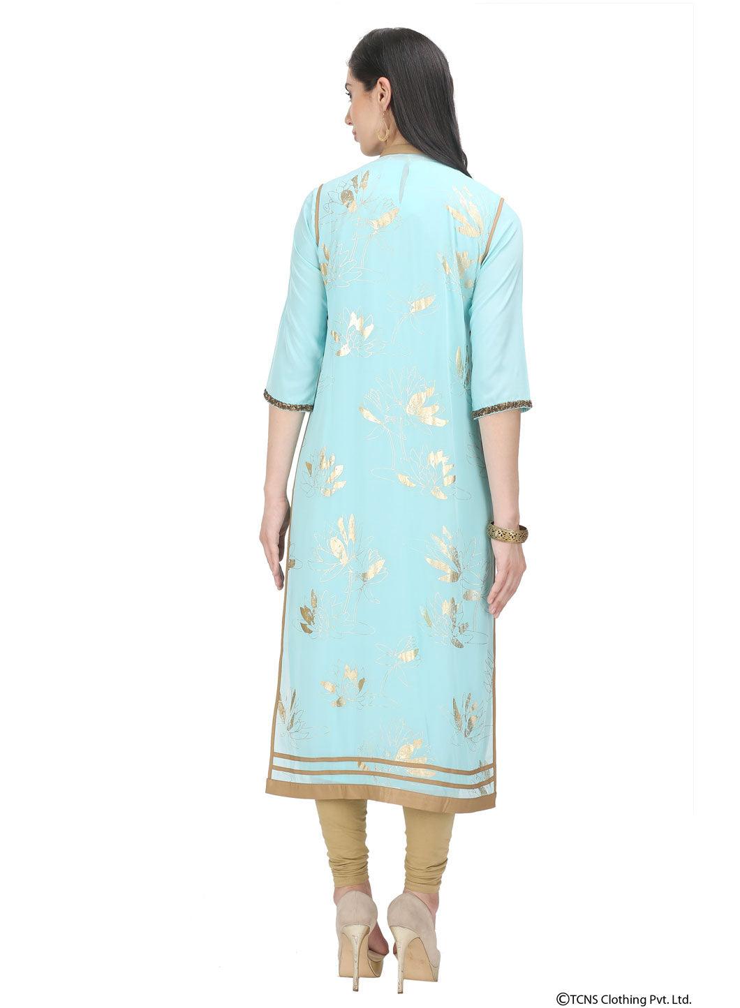 Light Blue 3/4 Sleeve kurta - wforwoman