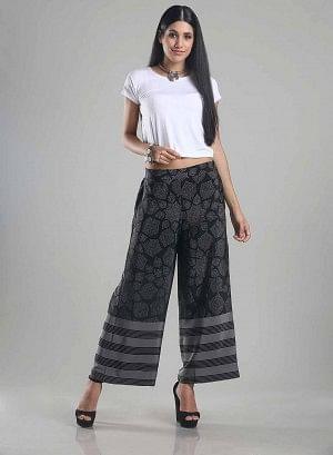 Black &amp; Grey Printed Palazzos - wforwoman