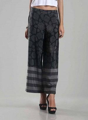 Black &amp; Grey Printed Palazzos - wforwoman