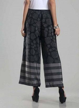 Black &amp; Grey Printed Palazzos - wforwoman