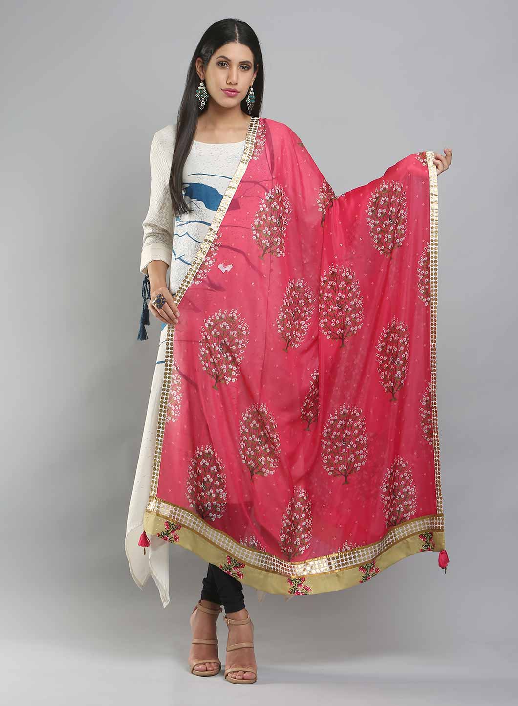 Pink Floral Print Dupatta