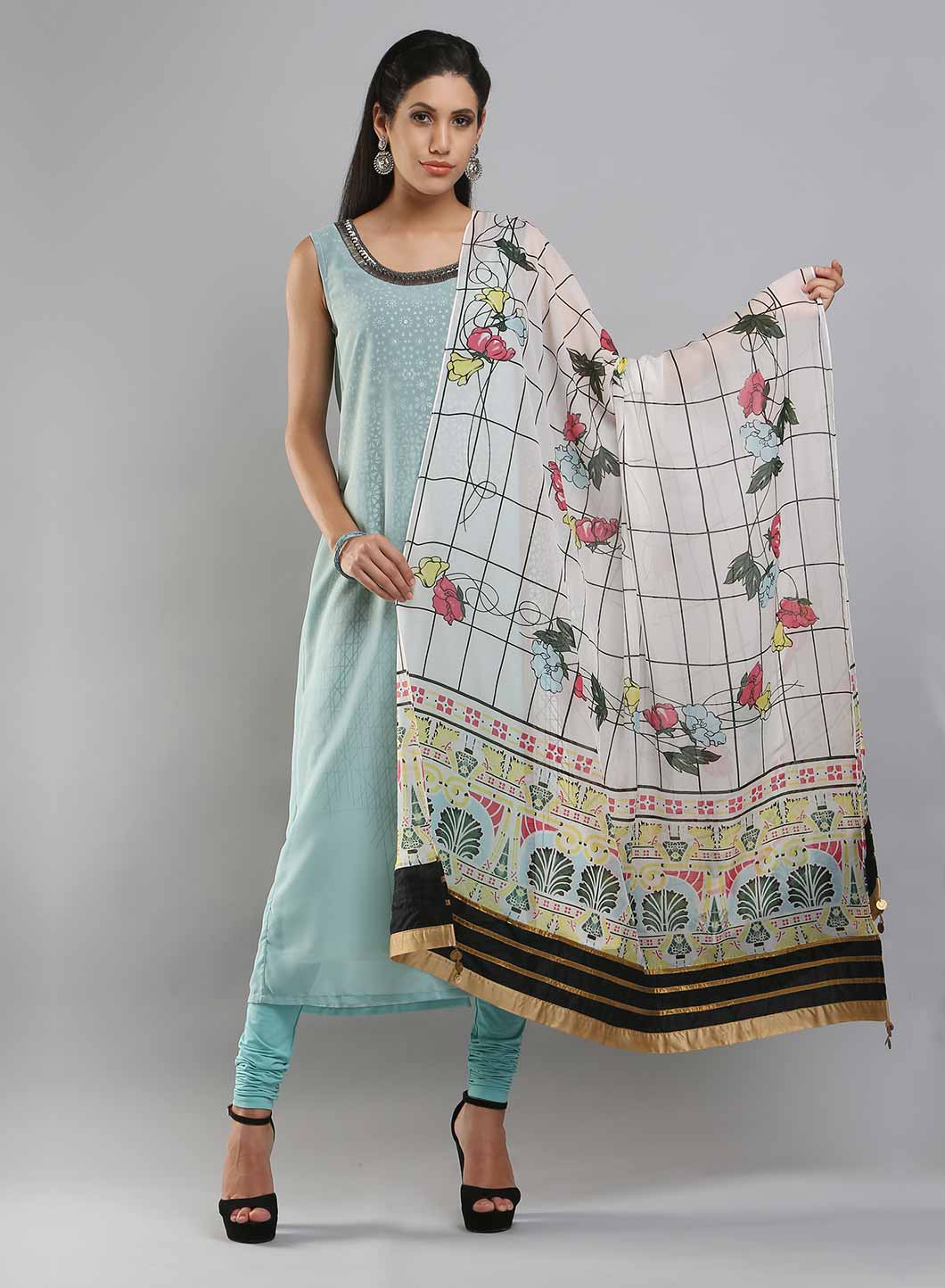 White Printed Dupatta