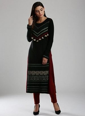 Black Printed Woollen kurta