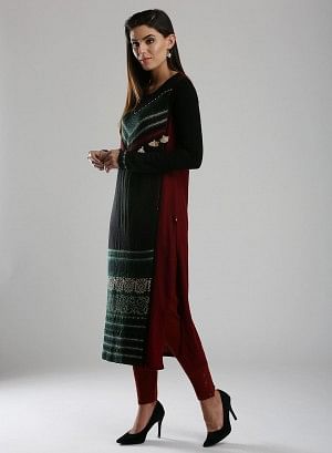 Black Printed Woollen kurta