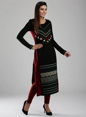 Black Printed Woollen kurta