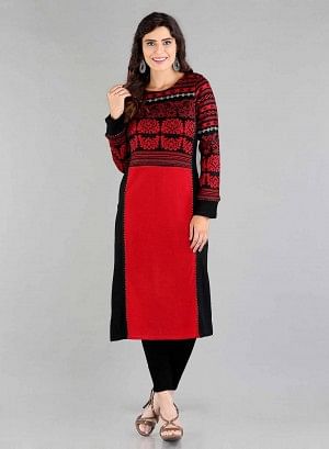 Red Round Neck Winter kurta