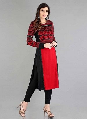 Red Round Neck Winter kurta