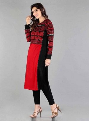 Red Round Neck Winter kurta