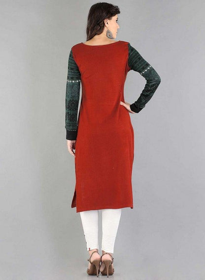 Black Round Neck Winter kurta - wforwoman