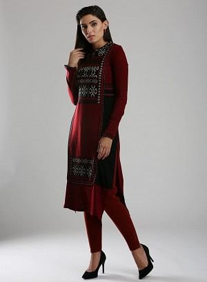 Red Woollen Mandarin Neck kurta