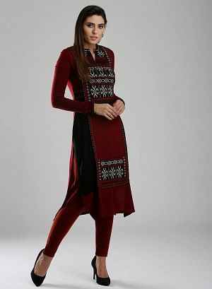 Red Woollen Mandarin Neck kurta