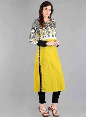 Yellow Round Neck Winter kurta