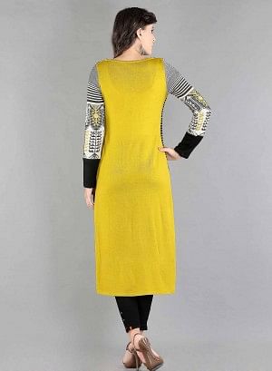 Yellow Round Neck Winter kurta