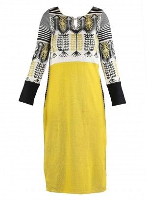 Yellow Round Neck Winter kurta