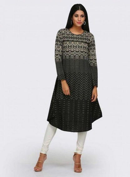 Black Round Neck Winter kurta - wforwoman