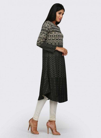 Black Round Neck Winter kurta - wforwoman