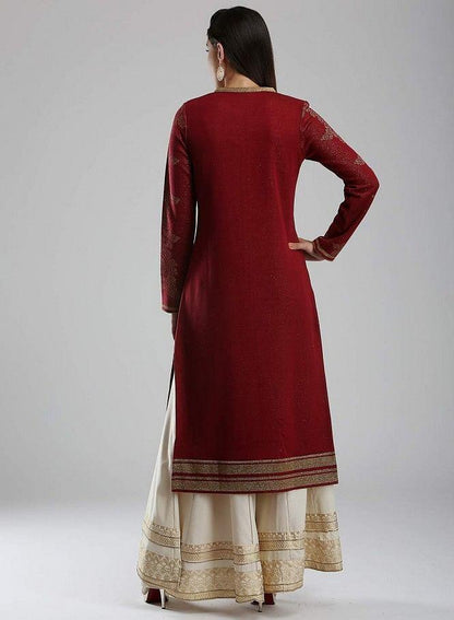 Maroon Woollen Mandarin Neck kurta - wforwoman