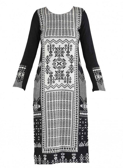 Black Round Neck Winter kurta - wforwoman