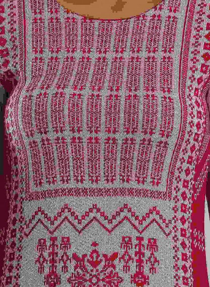 Pink &amp; White Woollen Round Neck kurta - wforwoman