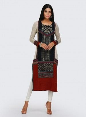 Beige Round Neck Winter kurta