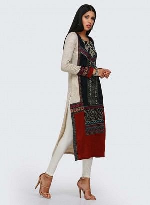 Beige Round Neck Winter kurta