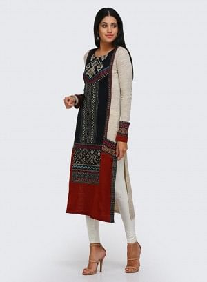 Beige Round Neck Winter kurta