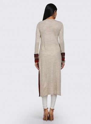 Beige Round Neck Winter kurta