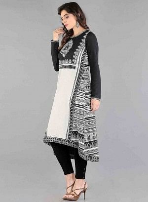 Beige Round Neck Winter kurta