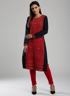 Red &amp; Black Woollen Round Neck kurta