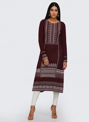 Wine Printed Winter kurta