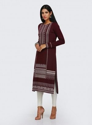 Wine Printed Winter kurta