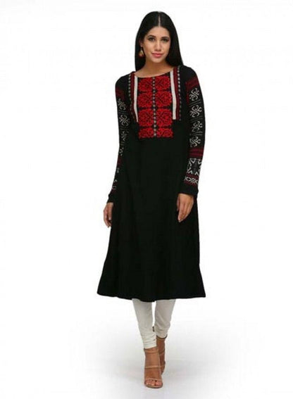 Red Printed Winter kurta - wforwoman