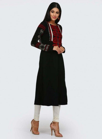 Red Printed Winter kurta - wforwoman