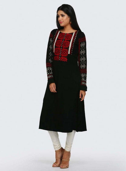 Red Printed Winter kurta - wforwoman