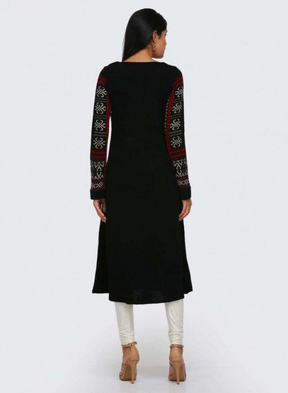 Red Printed Winter kurta - wforwoman