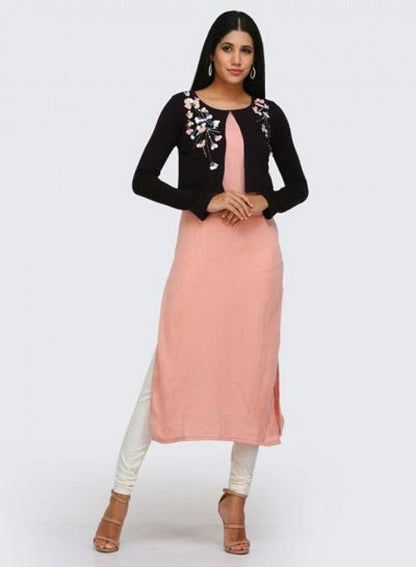 Pink Round Neck Winter kurta - wforwoman