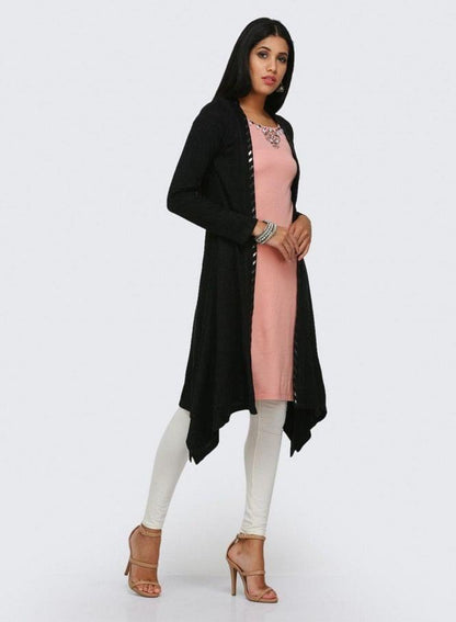 Black &amp; Pink Printed Winter kurta - wforwoman