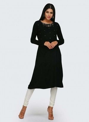 Black Printed Winter kurta