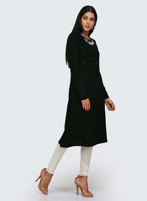 Black Printed Winter kurta