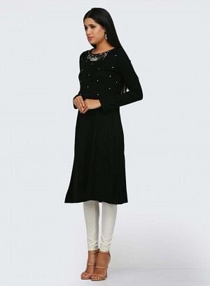 Black Printed Winter kurta