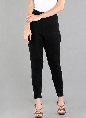 Black Solid Woollen Leggings